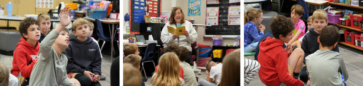 three photos of classroom lesson